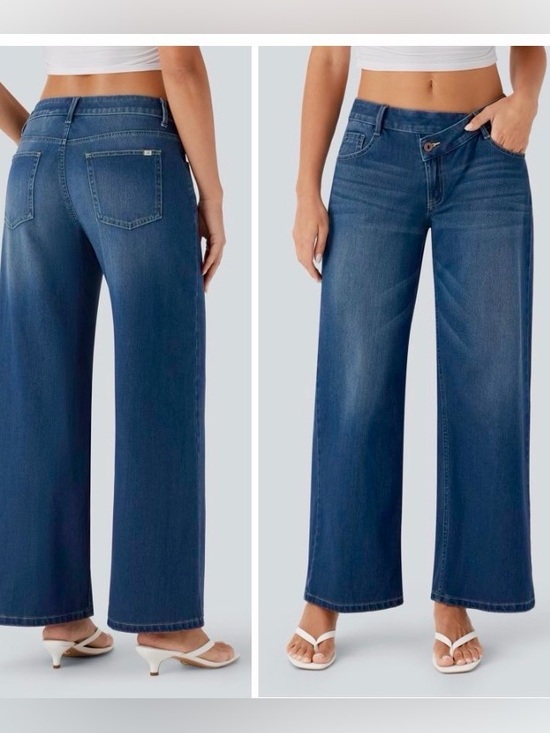 HALARA Pants - Halara Flex Denim Asymmetric Low Rise Button Zip Wide Leg Jeans Womens Medium